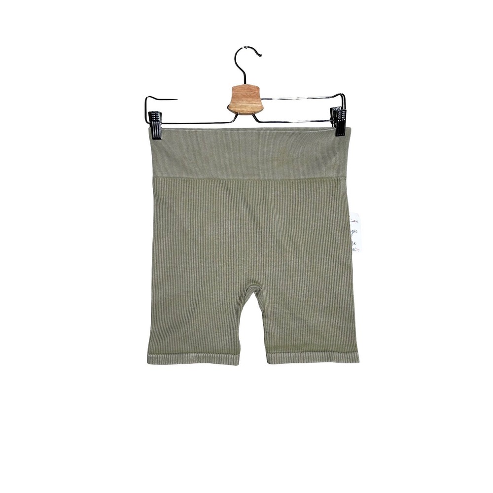 Hippie Rose Tea Green Seamless Ribbed High Waist Biker Shorts Large HF4K80329